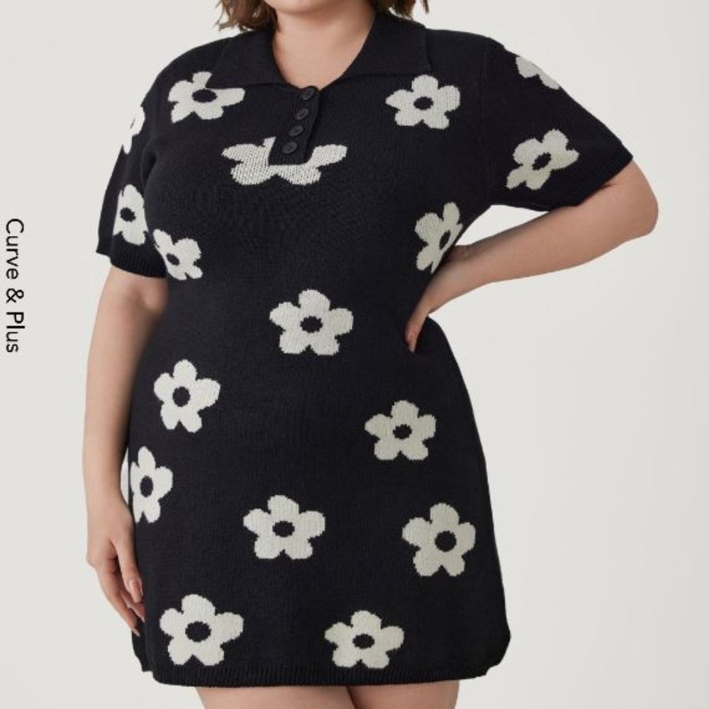 Knit Collar Floral Mini Dress